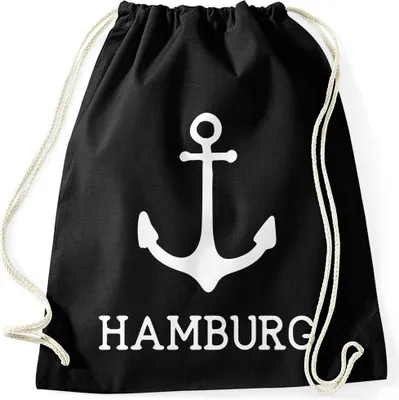 Produktbild von Turnbeutel mit Anker Aufdruck Hamburg Moonworks® schwarz unisize