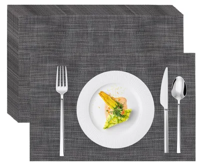 Obrázok produktu pre Sada 12 podtáciek – tmavosivá, tkaná vinylová látka, odolná voči teplu