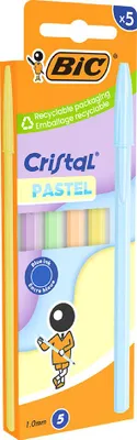 Zdjęcie produktu dla Bic 302561 Długopis BIC Cristal Pastel, różne kolory, opakowanie blistrowe po 5 sztuk