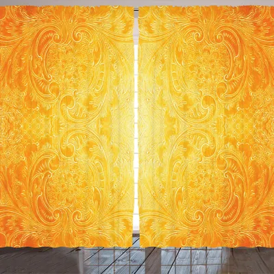Image de Rideau ARANDE jaune, motif antique avec illustration décorative vintage, 280 x 225 cm, souci