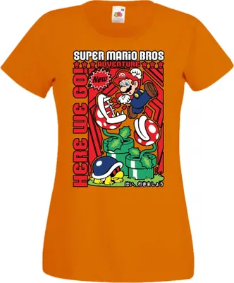 Produktbild von Damen T-Shirt Anime Manga Game Mario Fun Bros, Lady M / Orange