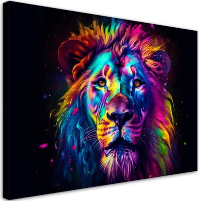 Produktbild von Leinwandbild Bunt Neon Löwe Porträt Ai 60x40 Feeby Bunt bild für die wand bereit zum aufhängen