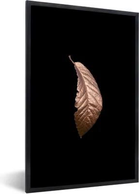 Produktbild von MuchoWow® MuchoWow® Gerahmtes Poster Blätter - Roségold - Schwarz 40x60 cm - Poster mit zchwarzem Bilderrahmen - Papierdruck - Wandbilder