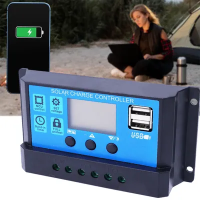 Produktbild von Solar-Laderegler 20A für 12/24-V-Akkus inkl. 2 USB Ports und LCD Display, PWM Lademodus, sorgt für optimalen Ladestrom aus Solar Panels