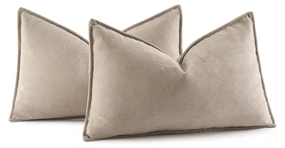 Produktbild von Set mit 2 Kissenbezügen, 40 x 60 cm, beige Chenille, Sofakissen, Dekokissen, elegantes Design für Sofa, Sessel, Wohnzimmer