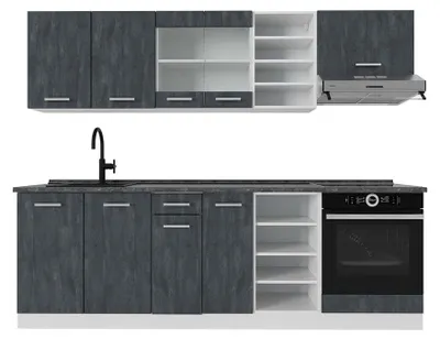 Produktbild von Küchenzeile Vicco R-Line Schwarz Beton/Weiß 240 cm AP Anthrazit, Model 47405