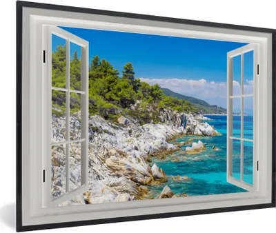 Produktbild von MuchoWow® MuchoWow® Gerahmtes Poster Aussicht - Meer - Felsen 60x40 cm - Poster mit zchwarzem Bilderrahmen - Printing - Wanddeko Schlafzimmer