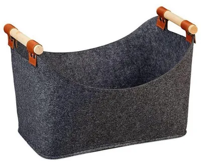 Immagine prodotto di Cesto portabiancheria pieghevole in legno, capacità 57 litri, con rivestimento in feltro e manici in legno, dimensioni 45x32x40 cm
