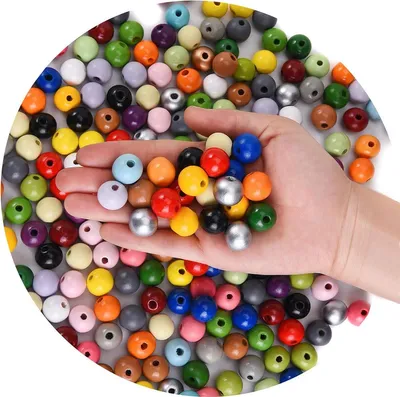 Runde Holzperlen 10 mm, bunt, 300 Stück, mit 3-mm-Loch, für DIY-Schmuck