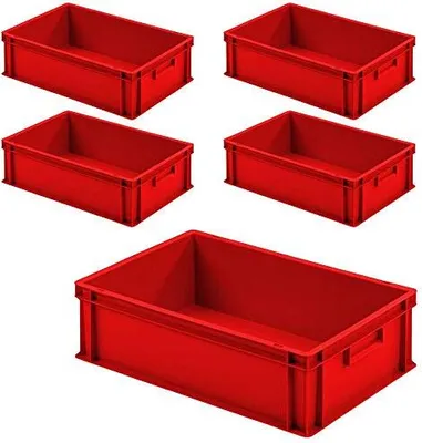 Produktbild von 5x Eurobehälter mit 2 Griffleisten, LxBxH 600x400x175 mm, rot