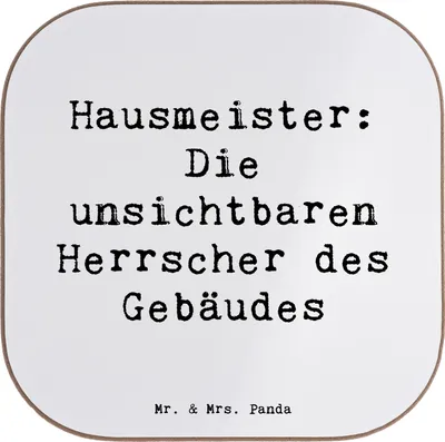 Produktbild von Mr. & Mrs. Panda Untersetzer für Gläser Spruch Hausmeister Macht - Weiß - Geschenk, Hausmeisterhumor, Berufe, Schlüsselverwalter, Berufsprodukte, Getränkeuntersetzer