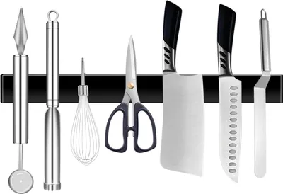 Produktbild von Magnetische Messerleiste aus Edelstahl – 30 cm – extra stark – selbstklebend – Premium-Magnethalter für Messer und Küchenutensilien (Schwarz)