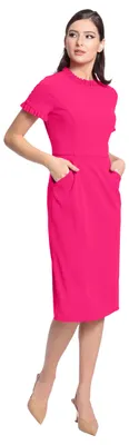 Produktbild von Maggy London Damen Damenkleider Rüschenkragen Schräge Tasche Etuikleid, Pink (El