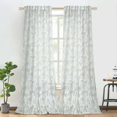 Produktbild von Vorhang Halbtransparent Blumenmuster Voile mit Kräuselband Gardinen Dekoschal für Wohnzimmer Schlafzimmer Kinderzimmer, Grün, B132xH160cm