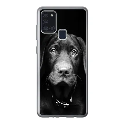 Produktbild von MuchoWow® Handyhülle Schutzhülle Hülle für Samsung Galaxy A21s Hund - Leicht - Schwarz Silikon Softcase Handy Hülle - Hartschale