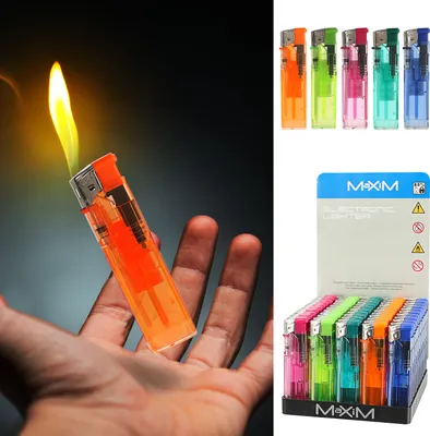 Produktbild von Elektronik Feuerzeug 50 Stück 5 Pastell-Farben transparent Kunststoff Eisen 2,4x8x1,1cm Feuerzeug nachfüllbar regulierbare Flamme Feueranzünder