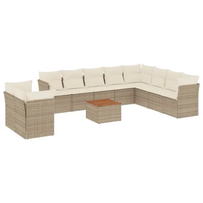 Produktbild von 11-tlg. Garten-Sofagarnitur mit Kissen Beige Poly Rattan