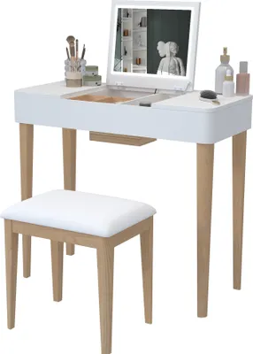 Image de Coiffeuse avec miroir, coiffeuse, ensemble de coiffeuse, blanc,
