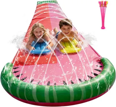 Produktbild von Wasserutsche 480 cm x 140 cm, mit Rasensprenger und 2 Bodyboards, für Garten
