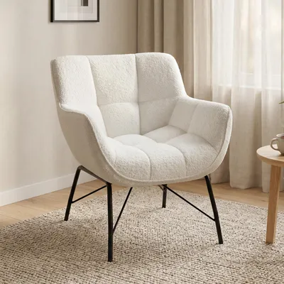 Produktbild von HOMCOM Loungesessel Wohnzimmer Sessel mit Sherpa-Fleece-Optik, Cremeweiß