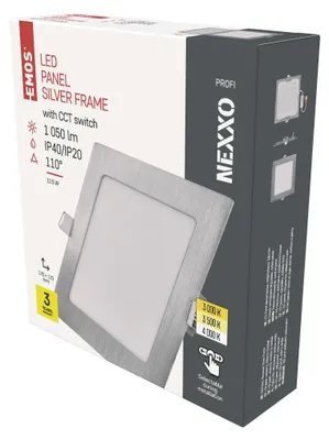 LED podhledové svítidlo NEXXO stříbrné, 17 x 17 cm, 12,5 W, teplá/neutrální bílá