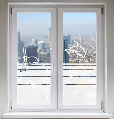 Produktbild von INDIGOS UG Fensterfolie Sichtschutzfolie Glasdekorfolie Delfine satiniert blickdicht ORACAL® - 1200mm Breite x 500mm Höhe