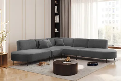 Produktbild von Ecksofa Designersofa VALENCIA in Stoff Quelle Dunkelgrau Universal