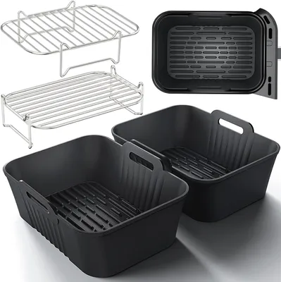 Productafbeelding van Airfryer accessoires 4 stuks, siliconen, 22x17x7 cm, grillrooster stapelbaar, voor keuken