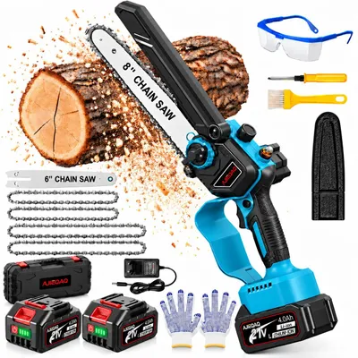 Produktbild von 1000W 6/8 Zoll 2-in-1 Akku-Kettensäge Brushless, Mini Kettensäge mit 2×21V 4,0Ah Akku, 15 m/s, Automatische Kettenschmierung, Werkzeuglose Kettenspann