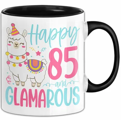 Produktbild von 85er Geburtstag Tasse Geschenk Happy 85 And Glamarous Llama Alpaka Liebhaber Geschenkidee zum Geburtstag (Schwarz)