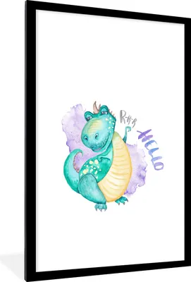 Produktbild von MuchoWow® Gerahmtes Poster Kinderzimmer - Dinosaurier - Weiß - Jungen - Mädchen - Kinder 60x90 cm - Poster mit Schwarzem Bilderrahmen Wandposter Rahmen Foto Bilder - Dekoration - Wandposter Wohnzimmer - Hochwertig