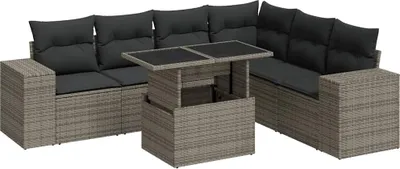 Produktbild von vidaXL 7-tlg. Garten-Sofagarnitur mit Kissen Grau Poly Rattan