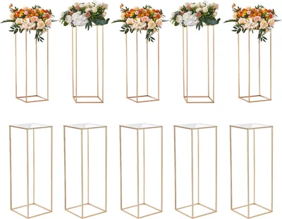 Produktbild von VEVOR 10er-Set Blumenhocker Eckig 28x28x80cm Blumenständer Eisen Beistelltisch Modern Blumensäule Gold-Galvanisierung Pflanzenhocker Pflanzenständer Metallständer für Dekoration von Bars Hotels Cafés