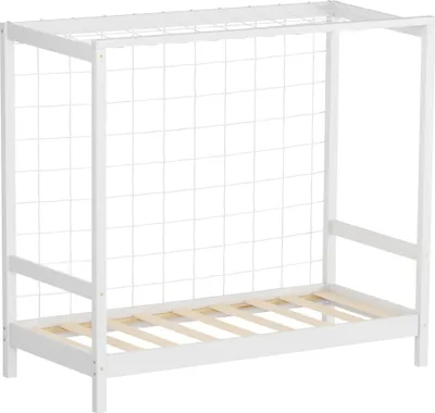 Produktbild von ML-Design Kinderbett Fußballtor, 70x140 cm, Weiß, Einzelbett für Kinder, Holzbett mit Lattenrost & Tornetz, Jugendbett aus Kiefernholz, Handballtor