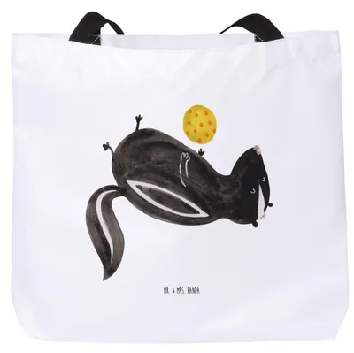 Produktbild von Mr. & Mrs. Panda Strandtasche Stinktier Ball - Weiß - Geschenk, Raubtier, Stinker, Laptoptasche, Tasche, Wildtier, Weisheit, Beutel, Tragetasche, Schultasche, Skunk