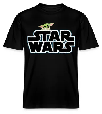 Produktbild von Star Wars: Mandalorian Schriftzug Mit Grogu Relaxed Fit Uni T-Shirt, XL, Schwarz