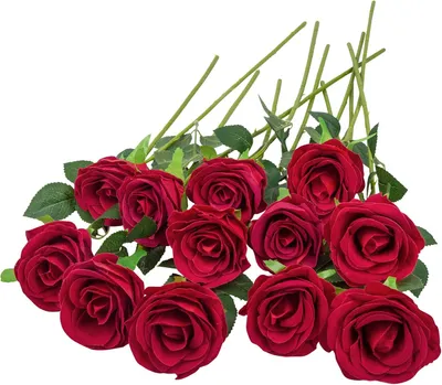 Produktbild von 12 Stück Rot Künstliche Rosen, 50 cm Langer Stängel Künstliche Dunkelrote Rosen, Realistische Kunstrosen für Hochzeitsramos, Heimdekoration
