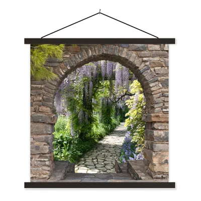 Produktbild von MuchoWow® Textilposter Wald - Aussicht - Steine - Weg 90x90 cm mit schwarzem Rahmen - Magnetisches