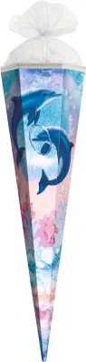 Produktbild von ROTH Geschenk-Schultüte klein Delfine 50 cm eckig Tüllverschluss Zuckertüte Schulanfang