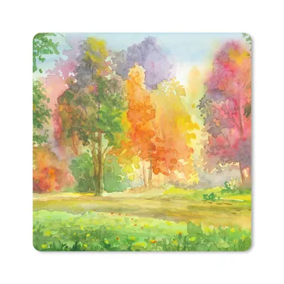 Produktbild von MuchoWow® Mauspad Mousepad Eine bunte Illustration von Bäumen 20x20 cm - Mousepads - Maus Mat - Pad - Mausunterlage - Desk Mat - Bureauartikeln
