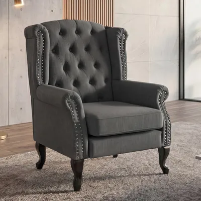 Immagine prodotto di Poltrona Chesterfield, poltrona club reclinabile poltrona ad ala, tessuto idrorepellente ~ grigio scuro senza pouf
