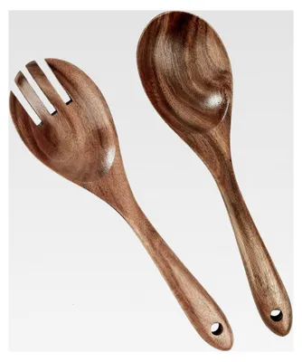 Produktbild von Salatbesteck aus Holz, Löffel und Gabel, handgefertigtes Küchenutensil für Salat, Pasta und Obst (2er Set)