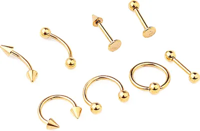 Produktbild von 8 Stücke Mixed Style Lippe Zunge Augenbraue Nasenring Barbell Piercing Schmuck-Golden