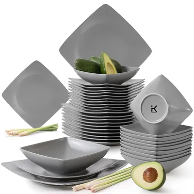 Produktbild von Konsimo Tafelservice EPIRI für 12 Personen (36 Stück) Spülmaschinen- und Mikrowellengeeignet, Grau, Keramik, MODERN, 25x25|21x21|17x17cm