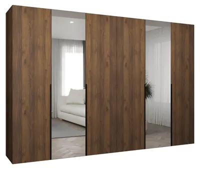 Produktbild von MEBLE KRYSPOL, Kleiderschrank Spiegel, 300x202x52, Warmia-Nuss, Griff Schwarz