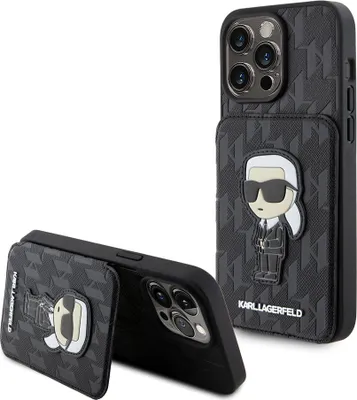 Immagine prodotto di Karl Lagerfeld Klhcp15Xsakknsck Custodia rigida per Iphone 15 Pro Max 6.7 Czarny/Nero Saffiano Cardslots E Stand Monogram Ikonik Patch