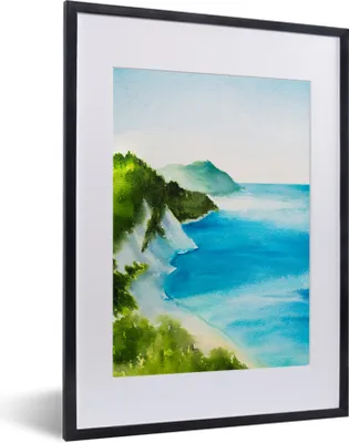 Produktbild von MuchoWow® MuchoWow® Gerahmtes Poster Meer - Strand - Berge 30x40 cm - Poster mit zchwarzem Bilderrahmen - Wandposter Schlafzimmer