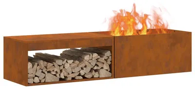 Immagine prodotto di Grande braciere da esterno - Camino da giardino - Braciere da esterno - Cesto per il fuoco - Acciaio corten - 160x45x35 cm