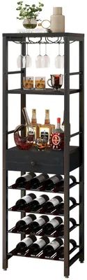 Weinregal freistehend mit Glashalter, 4 Etagen, Schwarz