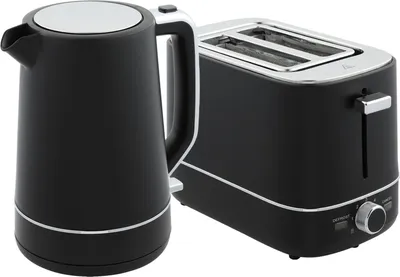 Produktbild von Wasserkocher Toaster Set 2200 W 1,7L Wasserkocher, 2 Scheiben Toaster, 6 Bräunungsstufen, Aufwärmen und Auftauen, Frühstück-Set mit Kalkfilter & Krümelfach Schwarz